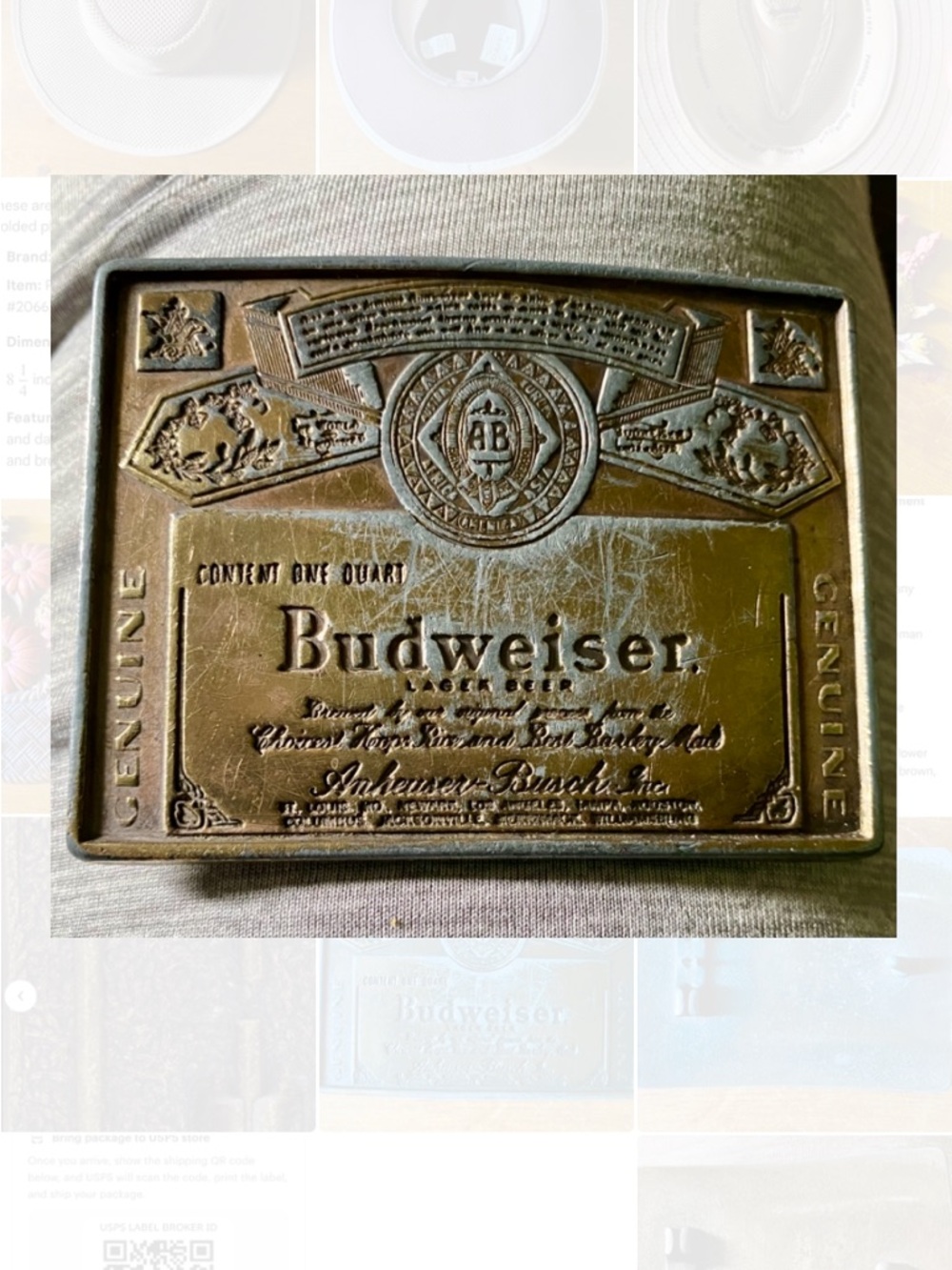 Budweiser Brass-Toned Embossed belt buckle